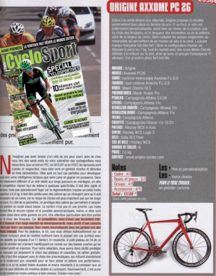 Cyclosport Magazine N°105 - Origine Axxome Vainqueur du guide d'achat compétition